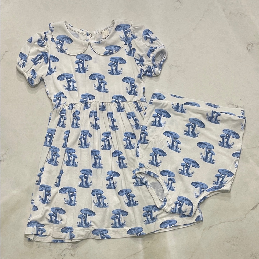Kate Quinn Bamboo Set with White and Blue Mushroom Print
